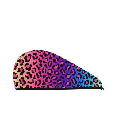 Leopard Neon Rainbow Gradient Microfiber Hair Towel Soft Super Absorbent Hair Towel Wrap for Women Coral Velvet Quick Dry Hair Cap for Long Curly and Thick Hair