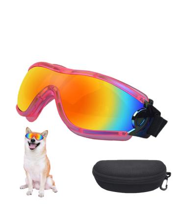 Mitubati Dog Sunglasses Pet Goggles for Medium Large UV Protection Wind Protection Dust Protection Adjustable Strap Dog Glasses Suitable for Snow Beach Motorcycle Pink Frame Red Lenses