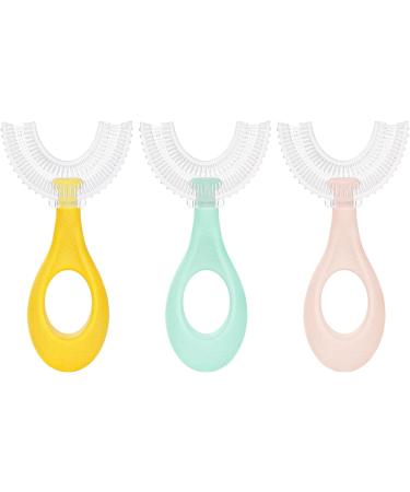 Vicloon 3Pcs Kids U-Shaped Toothbrush Set for Toddlers and Children (2-6 Years) | Oral Cleaning with Food Grade Silicone Brush Head | Blue, Pink, Yellow - Buy Online on GoSupps.com