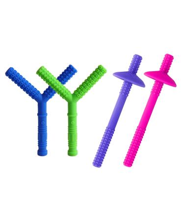 4 pieces of sensory chewing chains food-safe silicone play-player set oral engine chewing ring with portable rope for children boys girls teeth fear biting needs