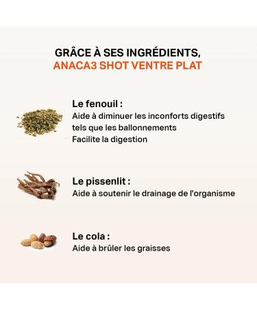 ANACA 3 - Flat Belly Shot - Food Supplement - Drainage(2) & Digestion(1) - Dandelion Cola Fennel Zinc & Calcium - 14 Day Sli - Buy Online on GoSupps.com