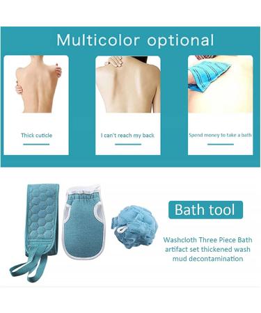 Lohang Exfoliating Back Scrubber Set - 3 Pcs Mud Cleaning Loofah Sponge, Exfoliator Gloves, and Back Brush Washer for Unisex Massage SPA - Blue - Buy Online on GoSupps.com
