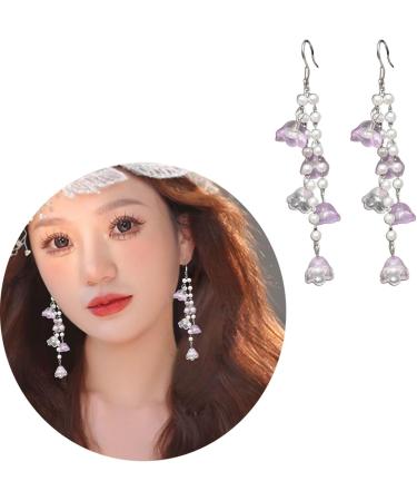 Feyley Earrings | Elegant Flower Shape Pearl Drop Earrings for Women | Stylish Purple Green White Jewelry - Buy Online on GoSupps.com