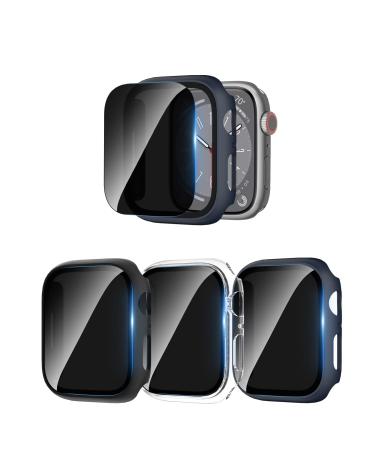 COMMUTER 3 Pack Privacy Screen Protector for Apple Watch 8 & Apple Watch 7 45mm Hard PC Ultra-Thin Case with Built-in Anti-Peeping Tempered Film for Apple Watch Series 8/7 45mm Black/Clear/Blue Black/Clear/Blue 45mm