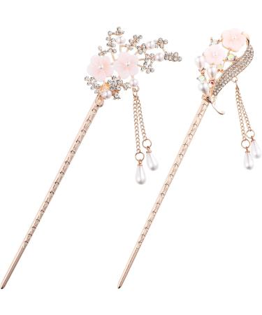 Lurrose 2 pieces Chinese hair rod metal pearl hairpin Japanese hairstick flowers hair chicken stick opal hairpise hairstock hair jewelry