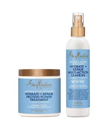 Shea Moisture Manuka Honey & Yogurt Hydrate + Repair Combo Kit, Multi-Action Leave-In Conditioning Spray Bundled with Protein-Strong Treatment, Deep Conditioning for Hair, 8 oz ea.