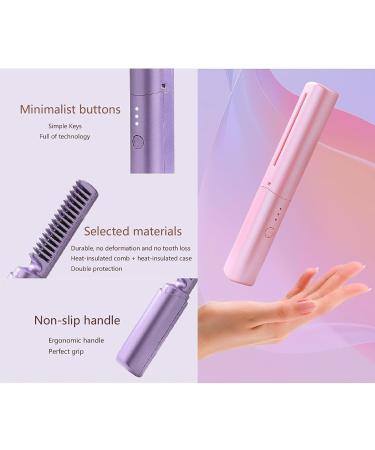 Rechargeable Mini Hair Straightener | 2023 Portable 2-in-1 Cordless Curler & Straightener | Adjustable Temperature Flat Iron Brush (Purple - Buy Online on GoSupps.com