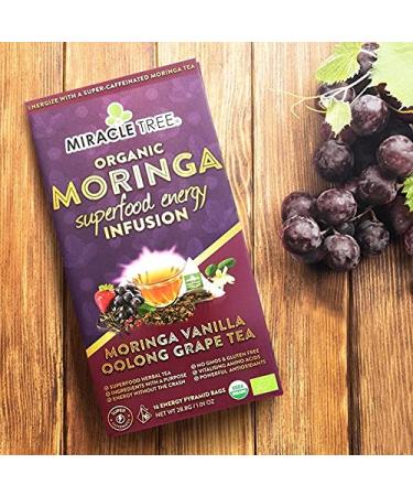 Miracle Tree's Moringa Energy Tea - Vanilla Oolong Grape | Super Caffeinated Blend | Healthy Coffee Alternative  Perfect for Focus | Organic Certified & Non-GMO | 16 Pyramid Sachets Vanilla Oolong Grape 16 Count (Pack of - Buy Online on GoSupps.com