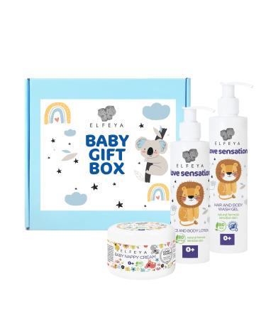 Baby Gift Box 'Love Sensation' - 100% Natural Hair & Shower Gel Lotion & Diaper Cream - Perfect International Baby Shower Gift - Buy Online on GoSupps.com
