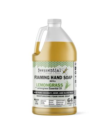 Beessential All Natural Foaming Hand Soap Refill Bulk, 64 oz Lemongrass | Made with Moisturizing Aloe & Honey - Made in the USA