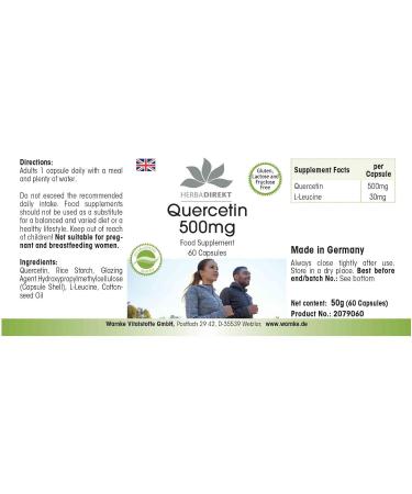Quercetin 500mg Vegan Capsules | HERBADIREKT by Warnke Vitalstoffe - Buy Online on GoSupps.com