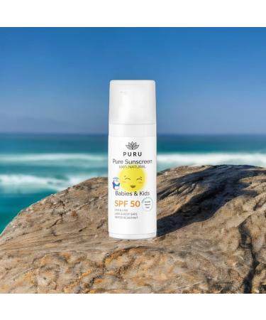PURU | Pure Mineral Sunscreen SPF50 For Babies and Kids - 100% Natural Only 7 Ingredients Certified Organic Water-Resistant Hypoallergenic UVA/UVB Protection - For Face & Body | 50ml - Buy Online on GoSupps.com