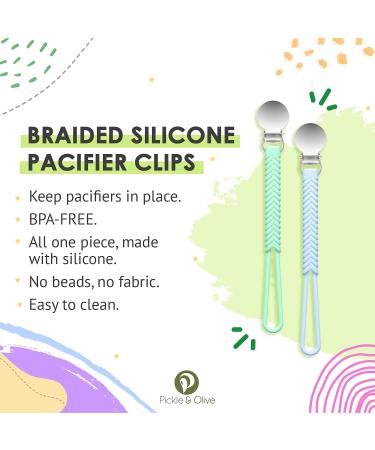 Pickle and Olive Silicone Pacifier Clip - Braided Paci Holder Set of 2 (Pink + Gray) - Buy Online on GoSupps.com