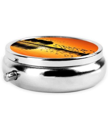 Lake Guitar Reflection Round Pill Box | 3 Compartment Mini Travel Organizer | Portable Decorative Pill Case for Vitamins & Medicine - Buy Online on GoSupps.com