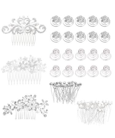 Belvanbr bridal jewelry hair 43 pieces pearls hairdress wedding hair needles bride wedding flower hairpins silver wedding crystal hair head jewel