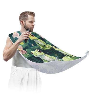 Pond Frog Flower Beard Bib Apron Beard Hair Catcher for Men Shaving Fathers Day Anniversary Christmas Gifts for Dad Husband Beard Bib with 2 Suction Cups