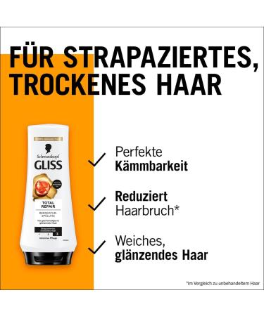 handle Gliss Total Repair Conditioner 2 x 200 ml hair conditioner repairs dry damaged hair nourishing rinse for up to 90 less hair breakage 200 ml 2er Pack - Buy Online on GoSupps.com
