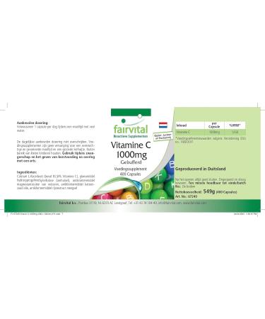 Buy Fairvital Buffered Vitamin C 1000mg - 400 Vegan Capsules | Stomach-Friendly Calcium Ascorbate | Free International Shipping - Buy Online on GoSupps.com