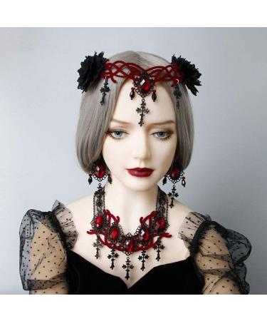 Caiguoer Halloween Headband Black Floral Hair Accessories Gothic Vampire Reaper Cosplay Halloween Party Cross Headwear for Ladies Women - Buy Online on GoSupps.com