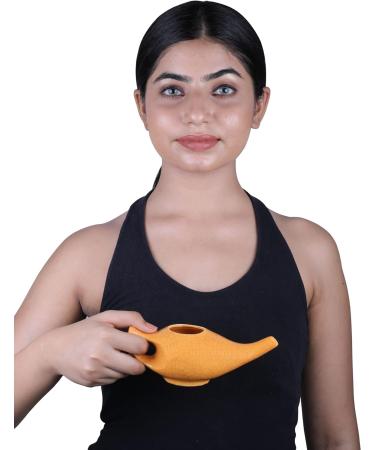 Handcrafted Ceramic Neti Pot for Sinus Relief - 225ml Capacity, Dishwasher Safe, Durable & Premium Quality - Crackle Pattern Orange - Buy Online on GoSupps.com
