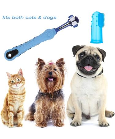 tonyg-p 3 Sided Dog Toothbrush with Silicone Finger Toothbrush Pet Toothbrush Addition Bad Breath Tartar Teeth Care for Small to Large Dogs Cats Cleaning Mouth (Orange Purple Blue) - Buy Online on GoSupps.com