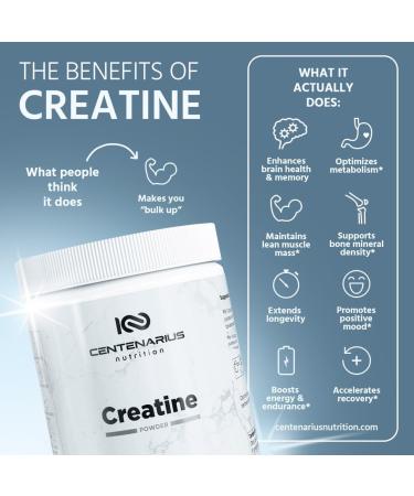 Centenarius Nutrition Creapure Creatine Monohydrate Powder Supplement - Creatine for Women and Men - Unflavored Micronized Creatine Powder for Strength & Endurance - Buy Online on GoSupps.com