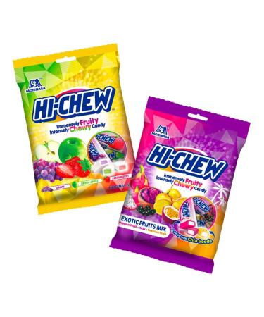 Morinaga Hi-Chew Fruit Flavour Soft Candy Sweets Snacks - Exotic Fruits + Grape Green Apple & Strawberry 100g (Pack of 2) - Buy Online on GoSupps.com