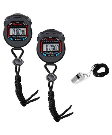 Digital Stopwatch - 2Pcs Sport Stopwatches Timer with 1Pcs Stainless Steel Whistle Multi-Function Waterproof LCD Chronograph Counter Stop Watch for School Gym Coaches Referees Teacher Kids