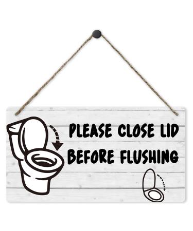 Toilet Warning Sign Wooden Plaque Hanging Wall Art ,Bathroom Wood Sign, Please Close Lid Before Flushing Hanging Washroom Bathroom Toilet Home Decoration