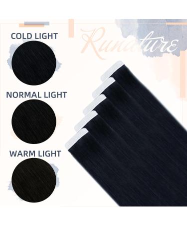 RUNATURE 28 Inch Black Tape in Human Hair Extensions - Remy Straight 50g 1-Tape #1 - Buy Online on GoSupps.com