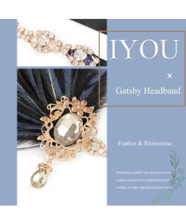 IYOU Crystal Feather Flapper Headpiece Black Rhinestone Headband 1920s Gatsby Hair Accessories for Women Vintage Festival Prom Costume - Buy Online on GoSupps.com