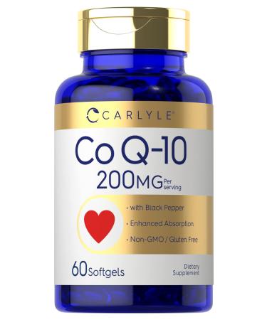 Carlyle CoQ10 200mg Softgels | 60 Count | with Black Pepper | Enhanced Absorption | Non-GMO Gluten Free