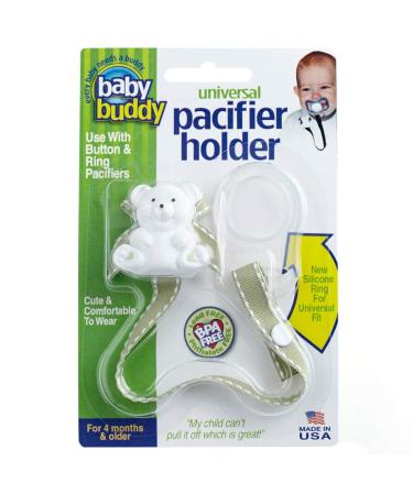 Baby Buddy Universal Pacifier Holder Clip -Snaps to Paci or Attach with Universal-Fit Silicone Ring  Pacifier Clip for Babies 4 Months and Up/Toddler Boys & Girls  Must Haves  Sage with White Stitch