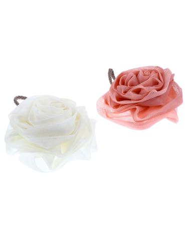 Hemoton 2 Pcs Rose Bath Flower Bath Scrubber Bath Ball Exfoliating Bath Sponge Body Scrubber Loofah Shower Ball Body Puff Shower Mesh Foaming Balls Rose Shape or White Bath Flower Ball