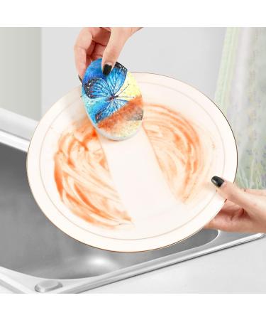 3-Pack Cleaning Kitchen Sponges Oval Oil Painting of Blue Butterfly Kitchen Cellulose Dishwashing Wood Pulp Cotton - Buy Online on GoSupps.com