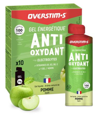 Overstim.s - Antioxidant Gel (10 sachets) - Energy gel for sport - Limits cramps - Long-lasting energy - Electrolytes (magnesium, sodium) - Reduces fatigue - 100 kcal/gel - Green Apple