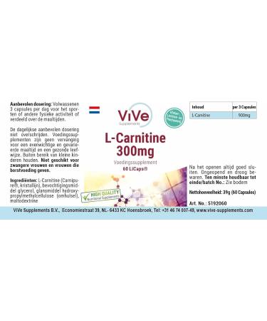 L-Carnitine 300 mg - 60 Vegan Capsules | Crystallines Carnipure Carnitine - High Dose - Premium Quality from Germany | Vive Supplements - Buy Online on GoSupps.com