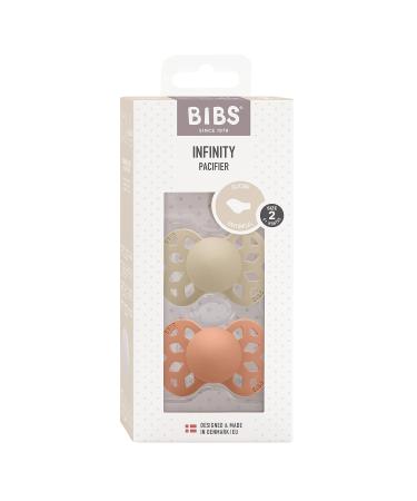 BIBS Infinity Collection Anatomical Nipple Pacifiers | BPA-Free | Made in Denmark | Set of 2 Vanilla/Peach | Size 6-18 Months - Buy Online on GoSupps.com