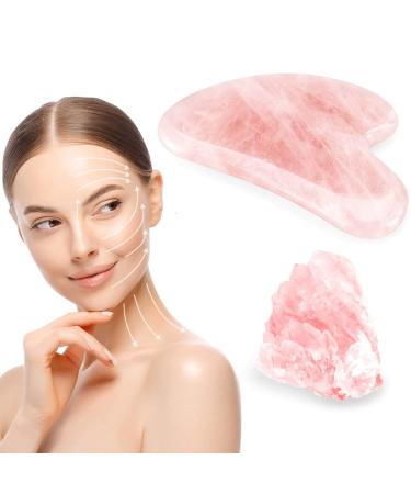 Natural Rose Quartz Gua Sha Tool | Face Sculpting Puffiness Reduction & Tension Relief | Premium Facial Stone for Eyes Face & Body - Buy Online on GoSupps.com