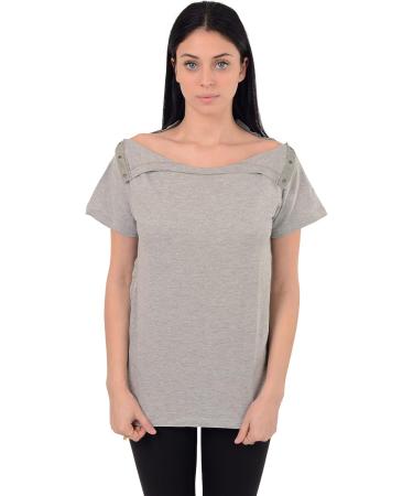 Post Surgery Shoulder Recovery Tshirt | Snap Open Tearaway Shirt | Chemo Port Access | Medium Grey/Women - Buy Online on GoSupps.com