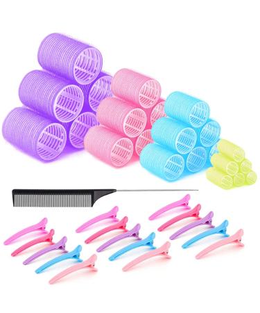40PCS Hair Curlers Rollers Set Self Grip Hair Curlers With 4 Sizes Salon Hair Rollers with Duckbill Clip for DIY Long Medium Short Thick Fine Thin Hair Bangs Volume