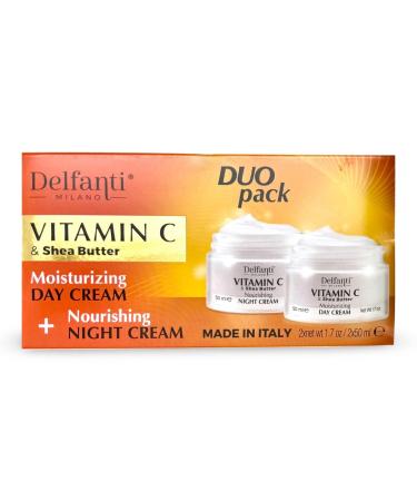 Delfanti-Milano VITAMIN C & SHEA BUTTER DUO pack Day + Night Creams Face Neck D collet Moisturizing and Nourishing Cream for renewed complexion Made in Italy