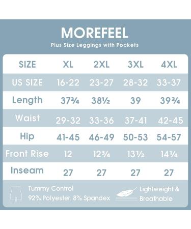 MOREFEEL Plus Size Leggings with Pockets | Stretchy Tummy Control High Waist Yoga Pants | XXL-4XL | Black - Buy Online on GoSupps.com