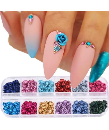 240pcs 3D Roses 12 Colors Nail Decorations Metal Flower DIY Jewel Charms Accessories Supplies