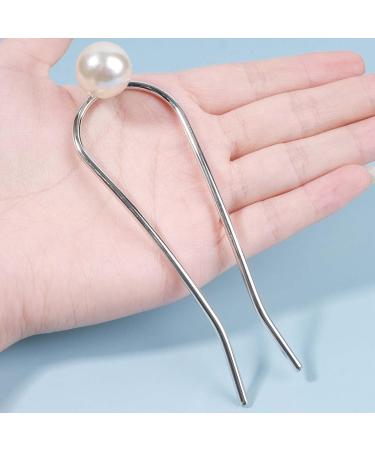 Yheakne Silver Pearl Brass Hair Clip - Vintage U-Shape Bun Holder & Accessories for Women & Girls - Buy Online on GoSupps.com