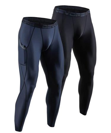 DEVOPS 2 or 3 Pack Men's Compression Pants Athletic Leggings with Pocket/Non-Pocket Medium 2# (Pocket) - Black / Charcoal