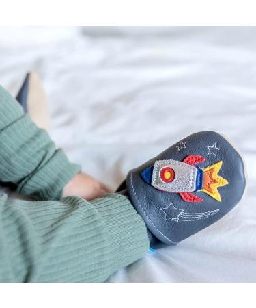 Dotty Fish Soft Leather Baby Shoes | Boys Toddler Shoes with Non-Slip Suede Soles | Space Rocket Design | 0-6 Months to 4-5 Years | 12-18 Months - Buy Online on GoSupps.com