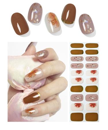 TrueShei nail foils |Brown flowers UV gel nail film |20 PCs nail film self -adhesive |Gel Nail Stickers Gellack Wraps for Nagel Cherry