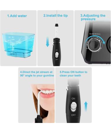 Buy Turewell Electric Mouth Shower IPX7 Waterproof Oral Irrigator with 10 Pressure Levels & 8 Nozzles | 600ml Interdental Cleaner for Home (Black) - Fast International Shipping - Buy Online on GoSupps.com