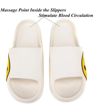 ACCUHR Smile Face Slippers - Soft Plush Warm Fuzzy Cloud Slides with Memory Foam | Non-slip Indoor/Outdoor Slip-on Bedroom Slipper | White, Size 6.5-7.5 Women/6-7 Men - Buy Online on GoSupps.com